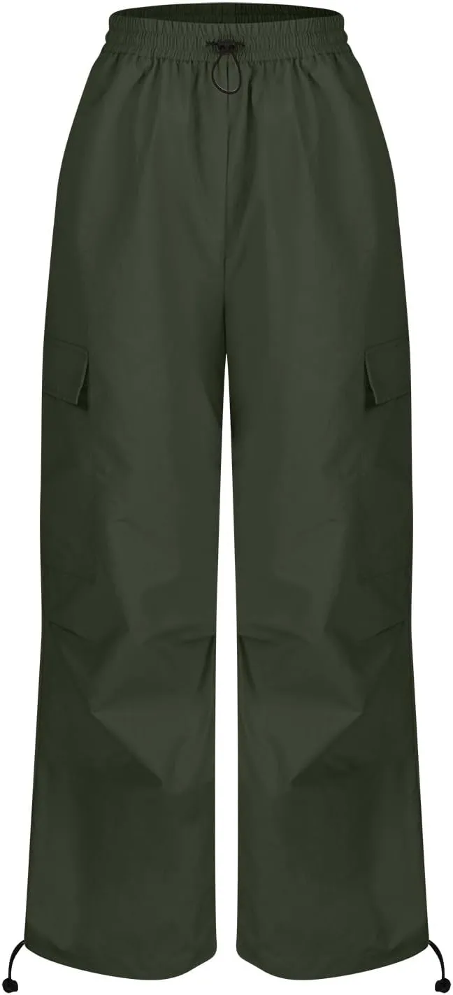 Y2K Teen Girls Street Cargo Pants Cute Low Waist Parachute Pants Multi-Pockets Wide Leg Cargo Pants Light Sweatpants