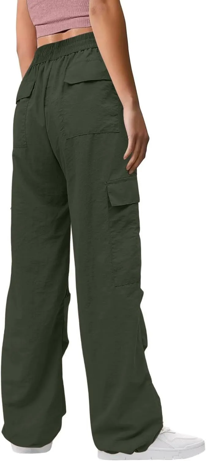 Y2K Teen Girls Street Cargo Pants Cute Low Waist Parachute Pants Multi-Pockets Wide Leg Cargo Pants Light Sweatpants