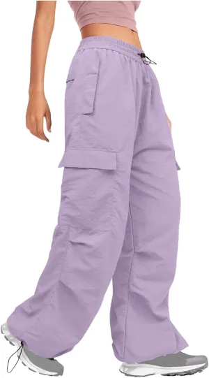 Y2K Teen Girls Street Cargo Pants Cute Low Waist Parachute Pants Multi-Pockets Wide Leg Cargo Pants Light Sweatpants
