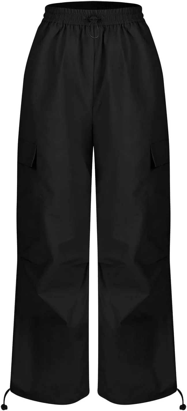 Y2K Teen Girls Street Cargo Pants Cute Low Waist Parachute Pants Multi-Pockets Wide Leg Cargo Pants Light Sweatpants