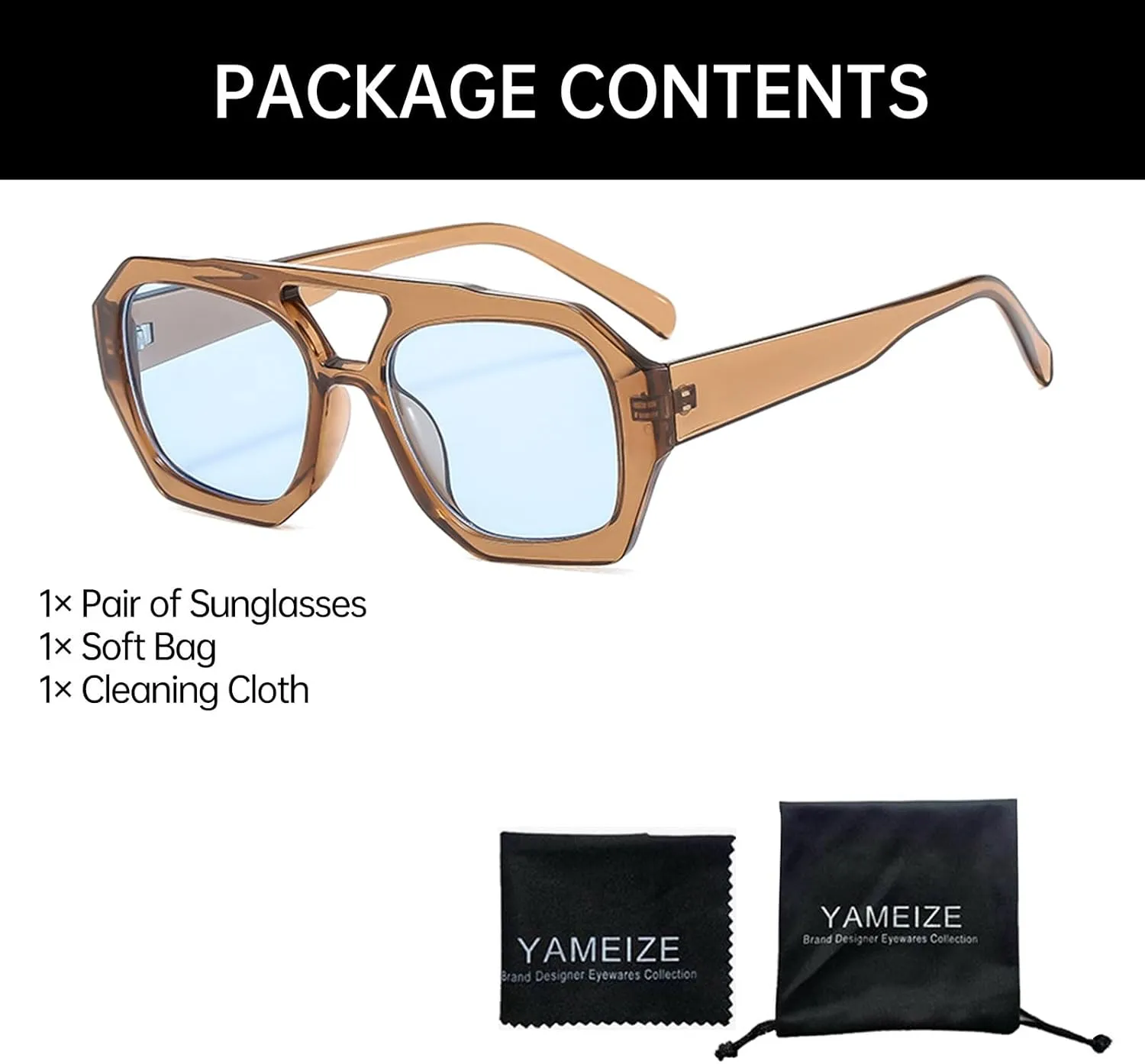 YAMEIZE 70s Double Bridge Hexagonal Sunglasses - Retro Pilot Sunglasses Square Geometric Eyewear Driving for Women Men