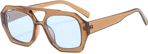 YAMEIZE 70s Double Bridge Hexagonal Sunglasses - Retro Pilot Sunglasses Square Geometric Eyewear Driving for Women Men