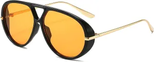 YAMEIZE Oversized Pilot Sunglasses for Women Men Round 70s Retro Double Bridge Vintage Large Big Frame Punk Sun Glasses UV400