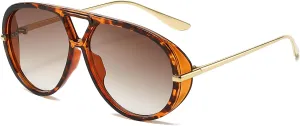 YAMEIZE Oversized Pilot Sunglasses for Women Men Round 70s Retro Double Bridge Vintage Large Big Frame Punk Sun Glasses UV400