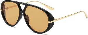 YAMEIZE Oversized Pilot Sunglasses for Women Men Round 70s Retro Double Bridge Vintage Large Big Frame Punk Sun Glasses UV400