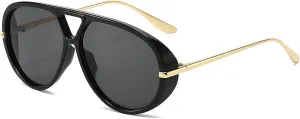 YAMEIZE Oversized Pilot Sunglasses for Women Men Round 70s Retro Double Bridge Vintage Large Big Frame Punk Sun Glasses UV400