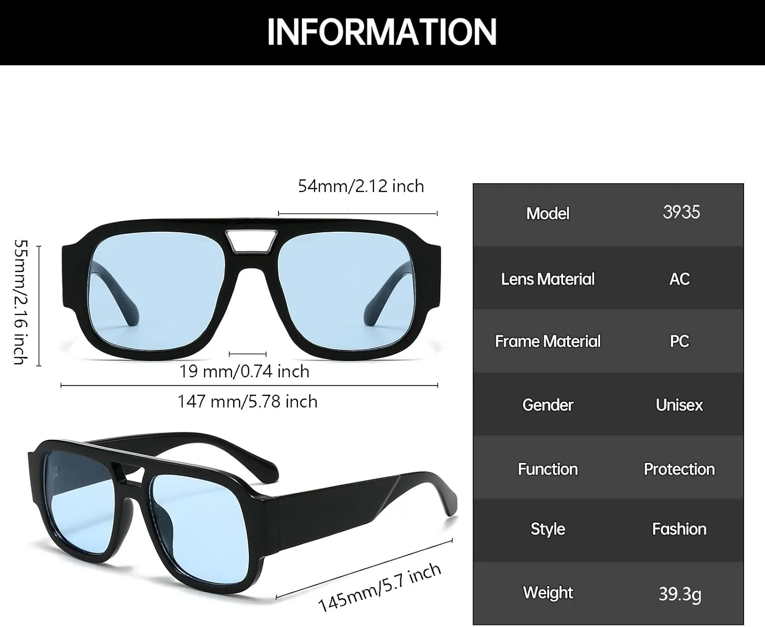 YAMEIZE Retro Style Double Bridge Pilot - Sunglasses for Women Men Vintage 70s Rectangle Sunglasses Square Shade Driving