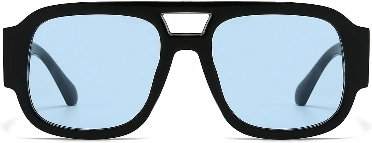YAMEIZE Retro Style Double Bridge Pilot - Sunglasses for Women Men Vintage 70s Rectangle Sunglasses Square Shade Driving