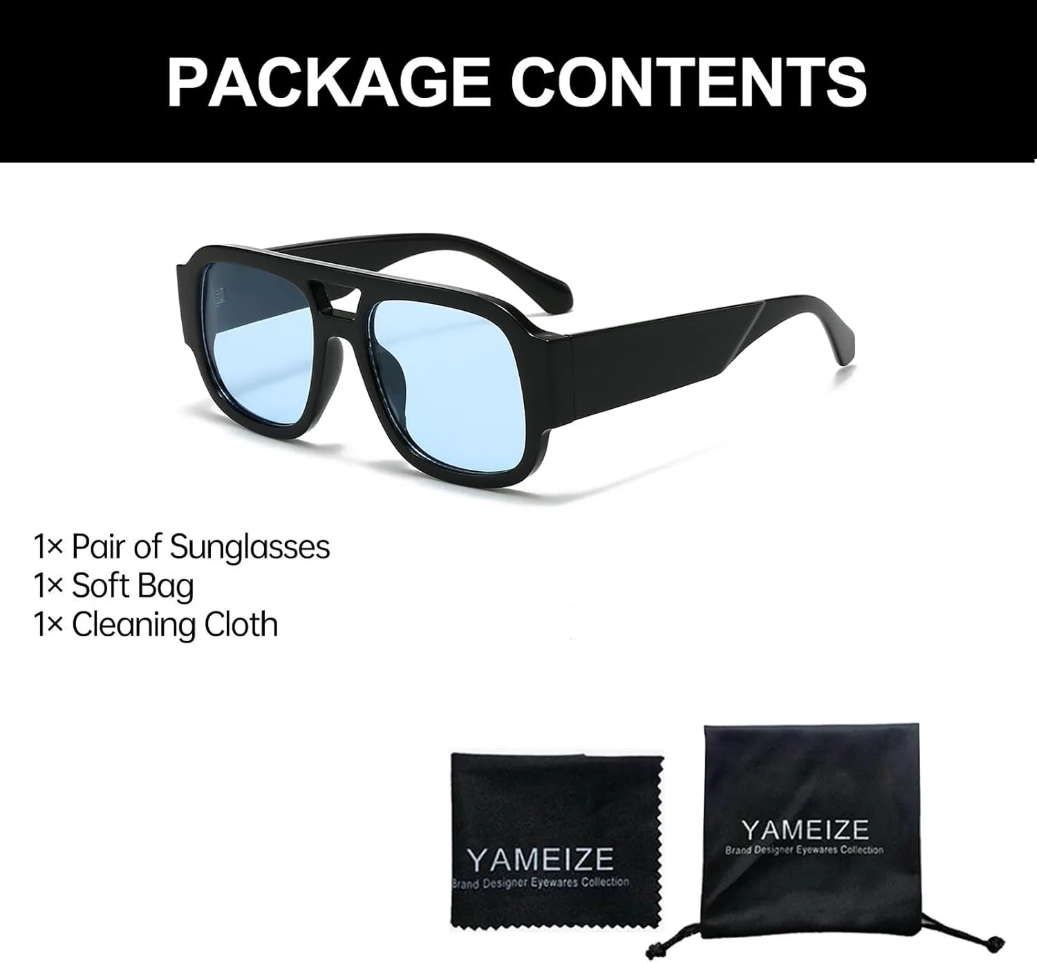 YAMEIZE Retro Style Double Bridge Pilot - Sunglasses for Women Men Vintage 70s Rectangle Sunglasses Square Shade Driving