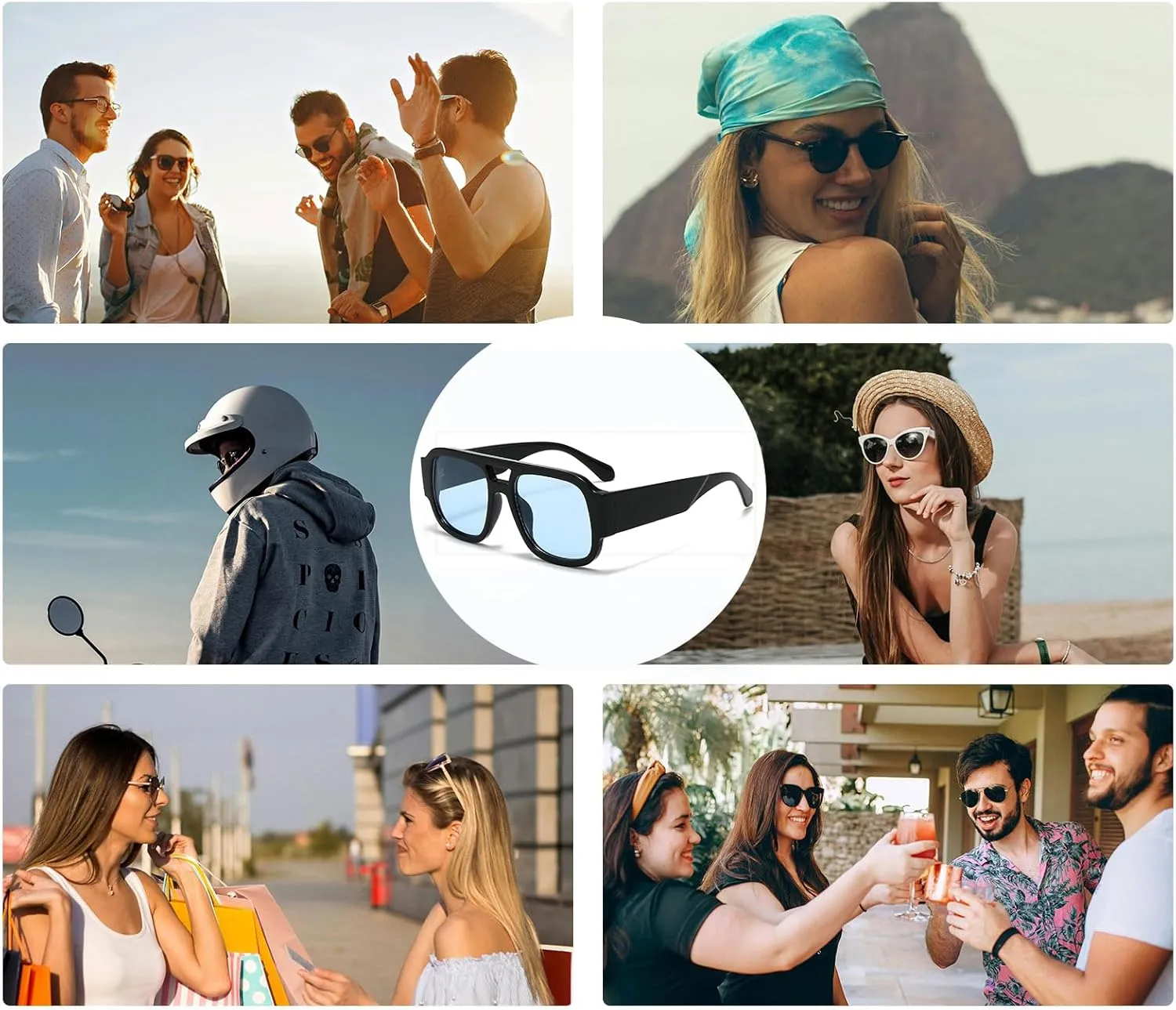 YAMEIZE Retro Style Double Bridge Pilot - Sunglasses for Women Men Vintage 70s Rectangle Sunglasses Square Shade Driving