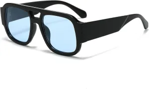 YAMEIZE Retro Style Double Bridge Pilot - Sunglasses for Women Men Vintage 70s Rectangle Sunglasses Square Shade Driving