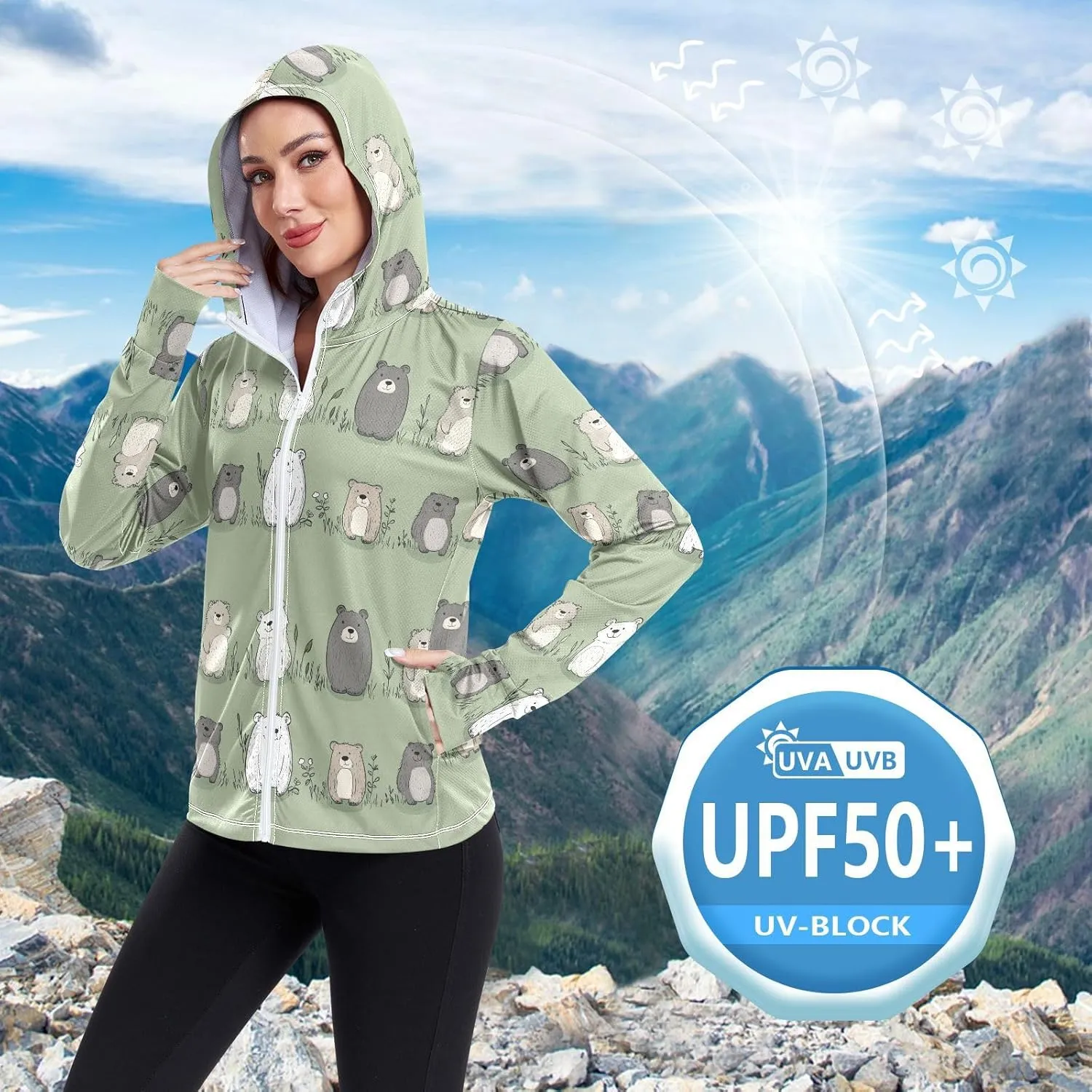 Zip Hoodie Quick Dry Camping T-Shirt UPF 50  Protection Zip Up Jacket Hiking Outdoor Performance