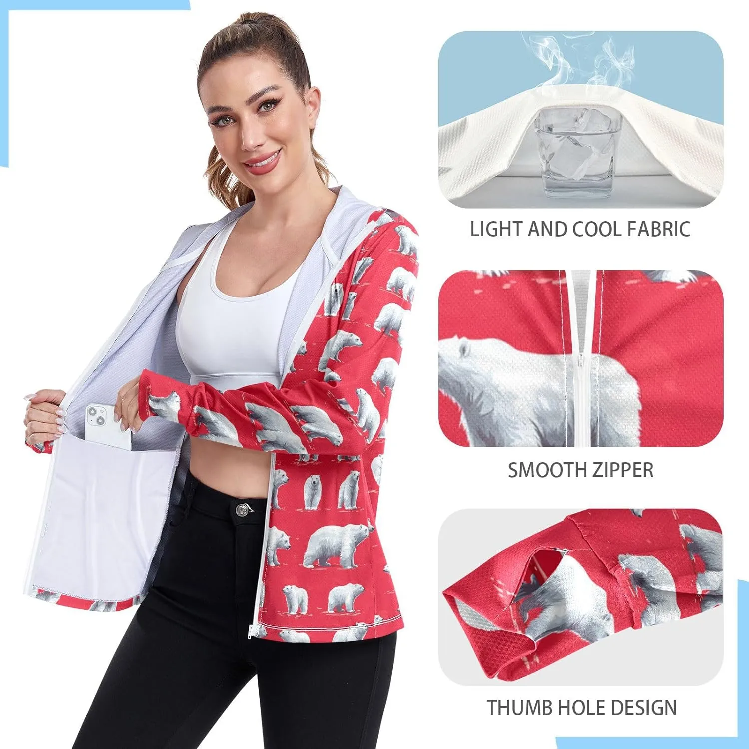 Zip Up Hoodie Women Quick Dry Gym Shirts UPF 50  Protection Lightweight Sweatshirt for Hiking Outdoor