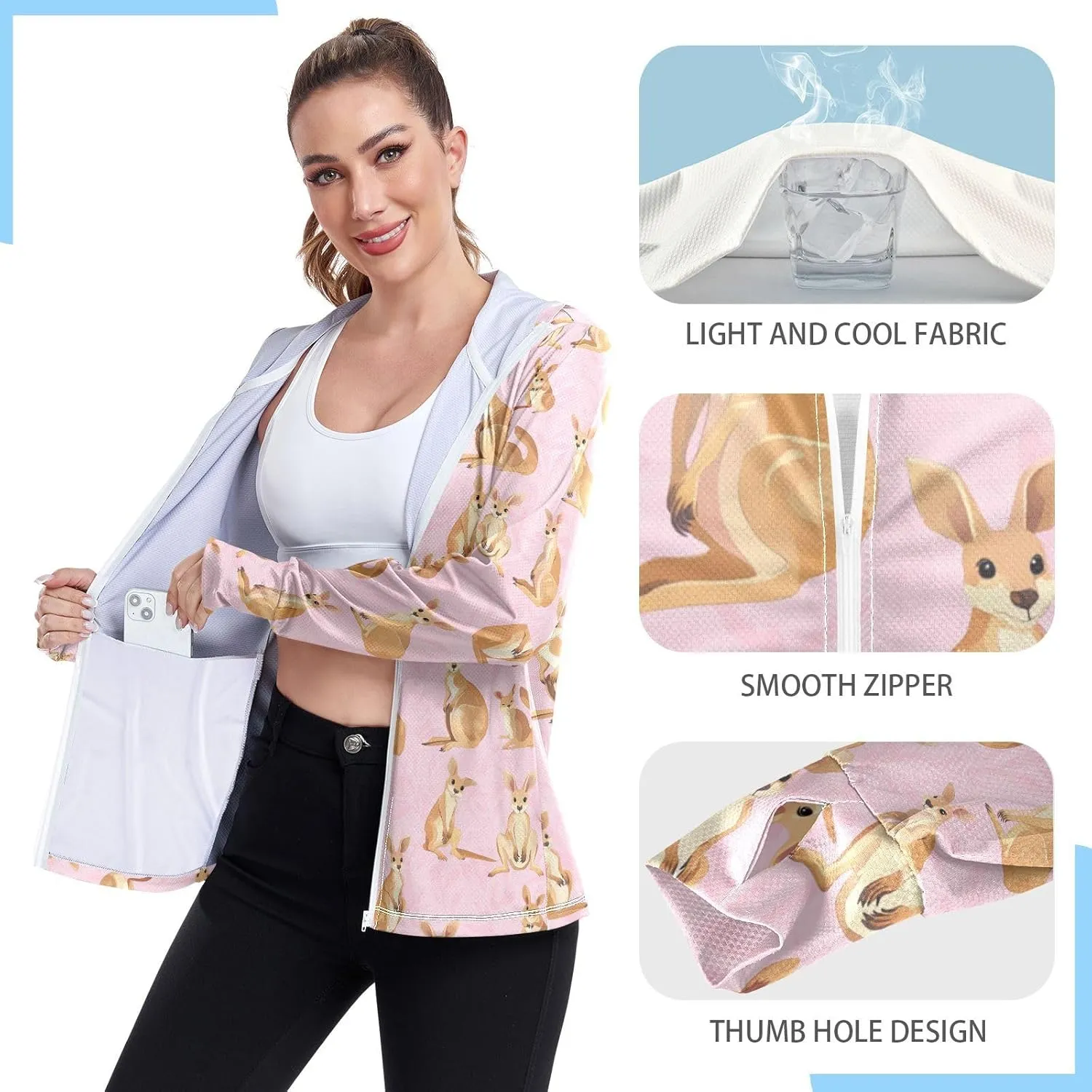 Zip Up Hoodie Women Quick Dry Gym Shirts UPF 50  Protection Lightweight Sweatshirt for Hiking Outdoor