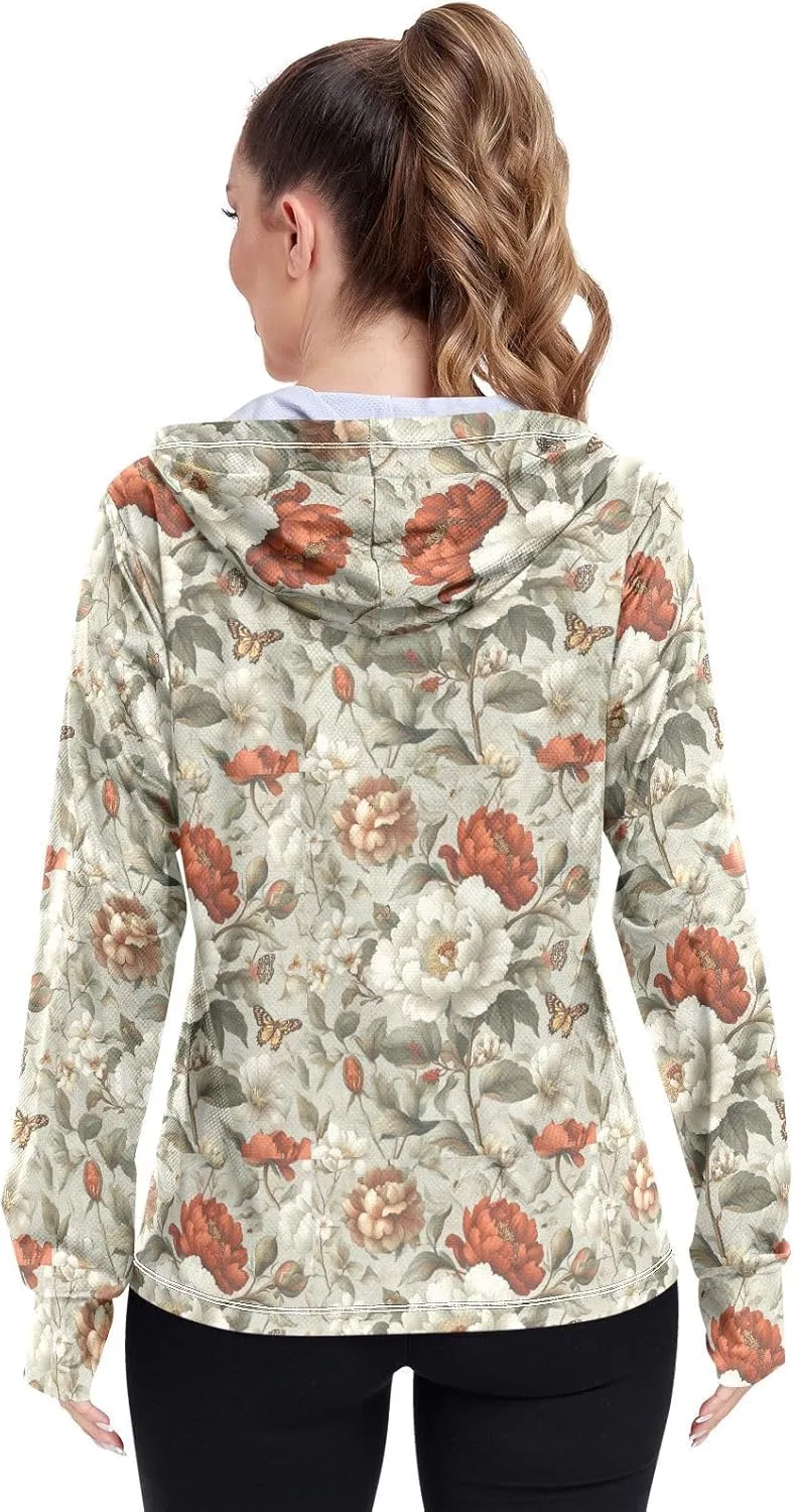 Zip Up Hoodie Women with Pockets Camping T-Shirt UPF 50  Protection Hooded Sweatshirt Hiking Outdoor Performance