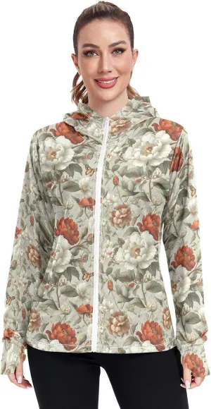 Zip Up Hoodie Women with Pockets Camping T-Shirt UPF 50  Protection Hooded Sweatshirt Hiking Outdoor Performance
