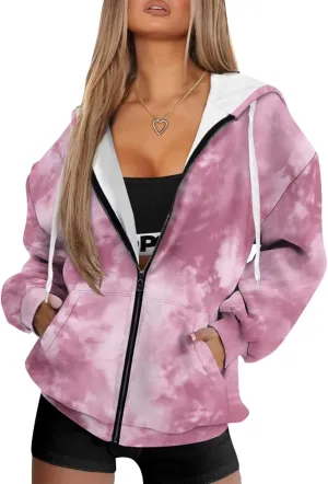 Zipper Hoodies for Women Oversized Sweatshirt with Pockets Sweater Hooded Sweatshirt Fall Clothes Activewear
